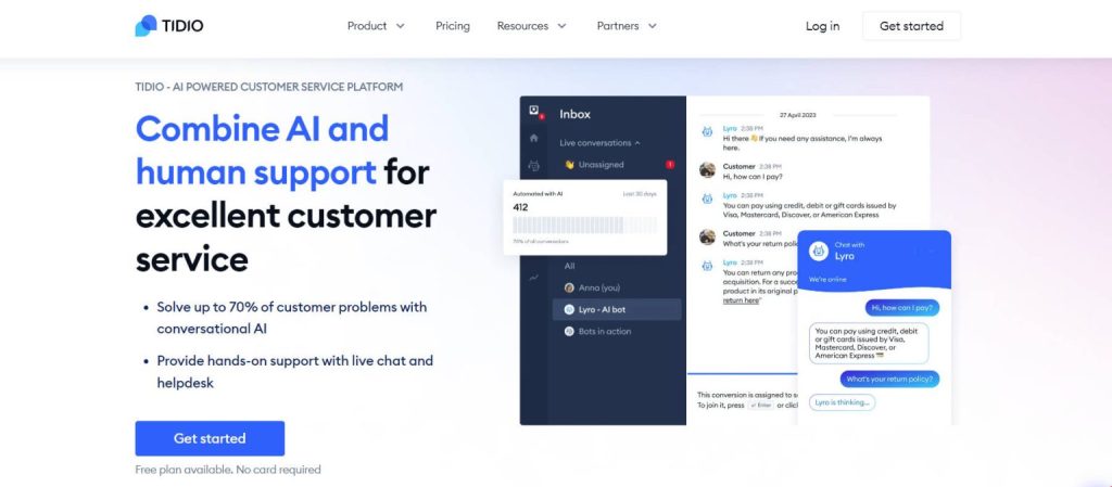 Tidio AI, Best AI software for startups,  AI customer service tools,  AI marketing automation